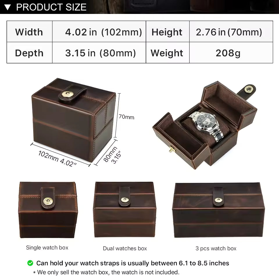 Portable Cowhide Leather Single Watch Box - Luxury Watch Case