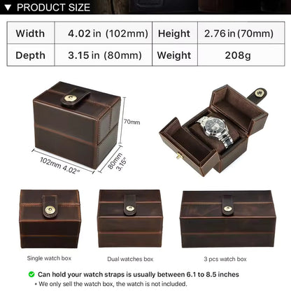 Portable Cowhide Leather Single Watch Box - Luxury Watch Case