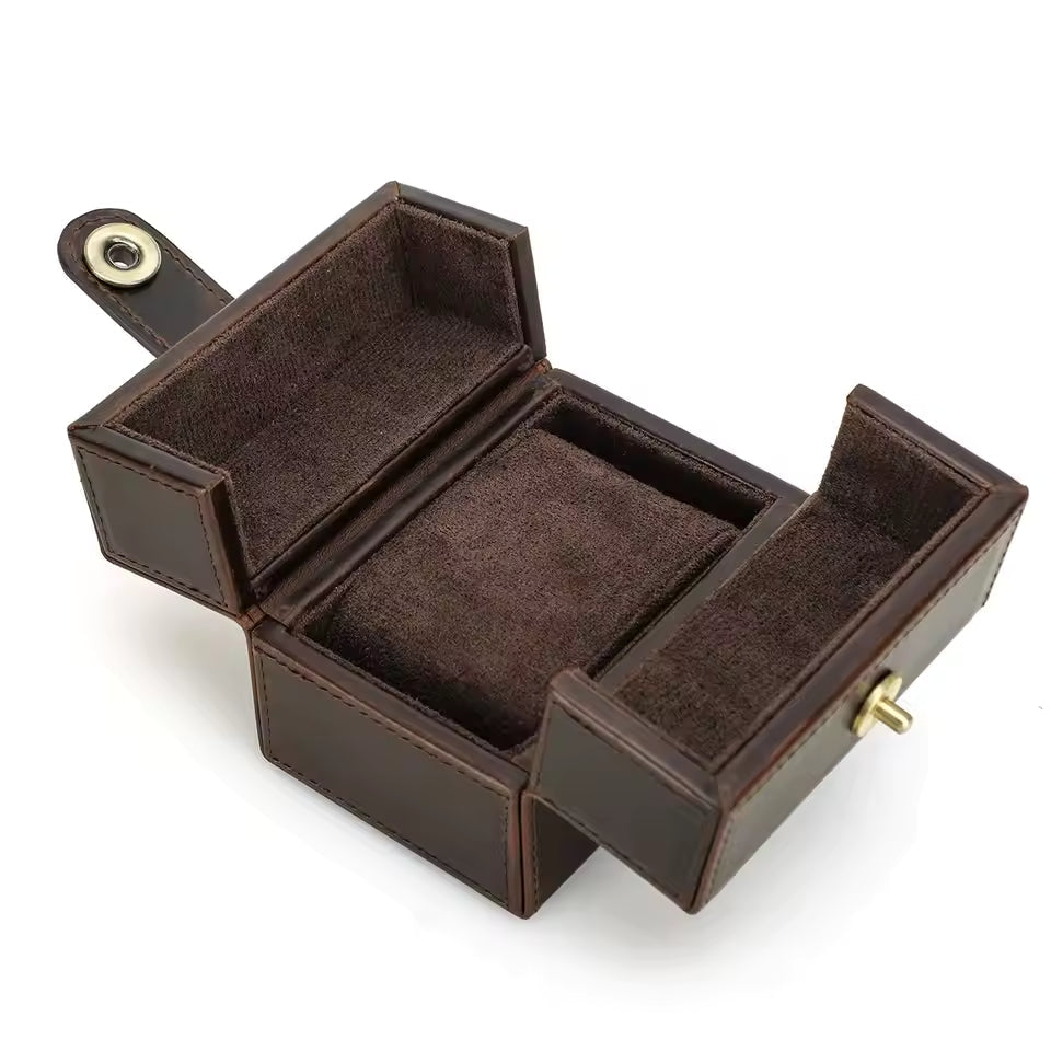 Portable Cowhide Leather Single Watch Box - Luxury Watch Case