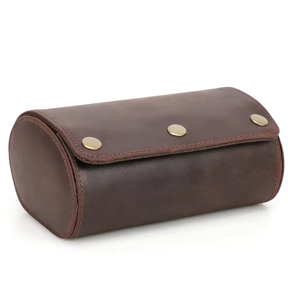Portable Genuine Leather 2-Slot Watch Roll Case - Travel Watch Storage Organizer