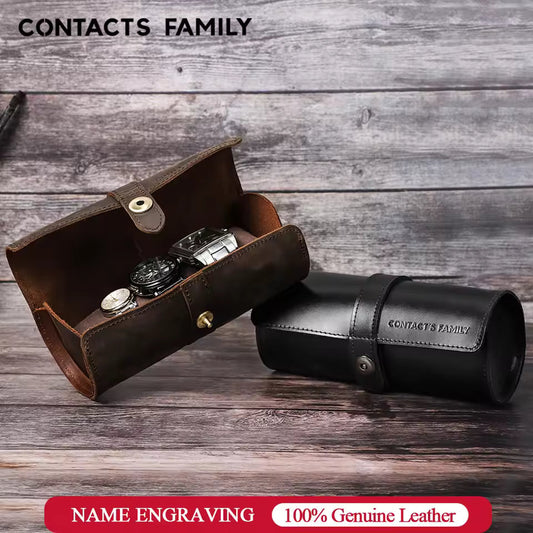 Genuine Leather 3-Slot Watch Roll Case - Portable Watch Holder Gift for Men & Women