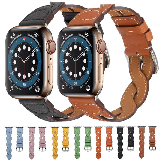 Premium Braided Leather Strap for Apple Watch Band iWatch Series Ultra2/10/9/8/7/6/5/4/3/SE