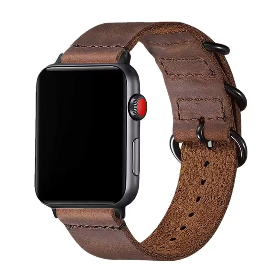 Premium Leather Three-Button Bracelet for Apple Watch Ultra Band 49mm 46mm 45mm 41mm 44mm 42mm 40mm Series 10/9/8/7/6/5/4/SE