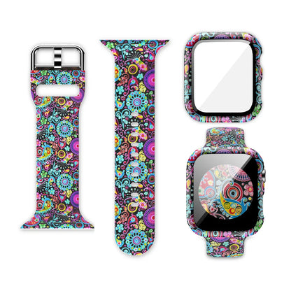 Printed Silicone Strap+Case for Apple Watch Band iWatch Series 9/8/7/6/5/4/3/SE