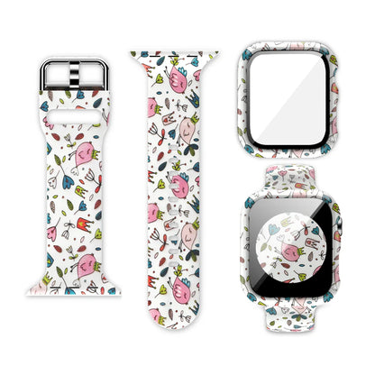 Printed Silicone Strap+Case for Apple Watch Band iWatch Series 9/8/7/6/5/4/3/SE
