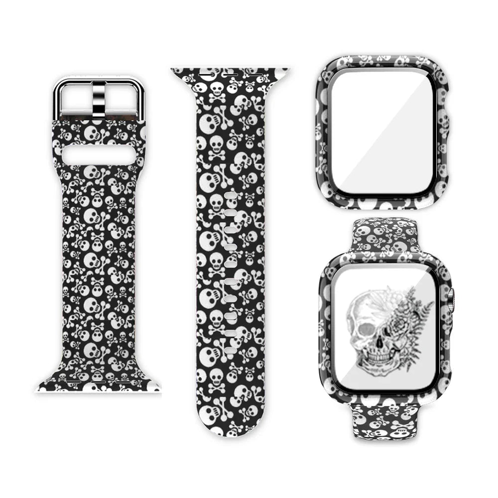 Printed Silicone Strap+Case for Apple Watch Band iWatch Series 9/8/7/6/5/4/3/SE