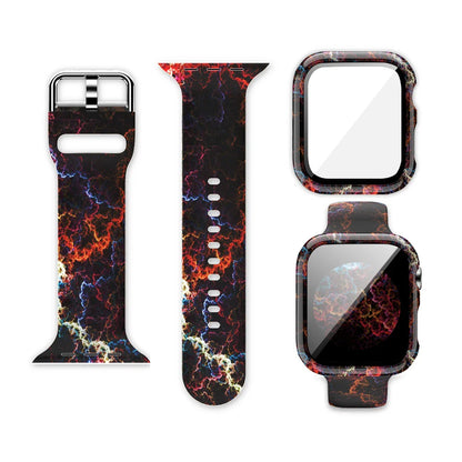 Printed Silicone Strap+Case for Apple Watch Band iWatch Series 9/8/7/6/5/4/3/SE