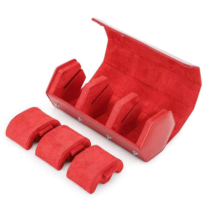 Saffiano Genuine Leather 3-Slot Watch Roll Case - Portable Hexagon Watch Storage Box