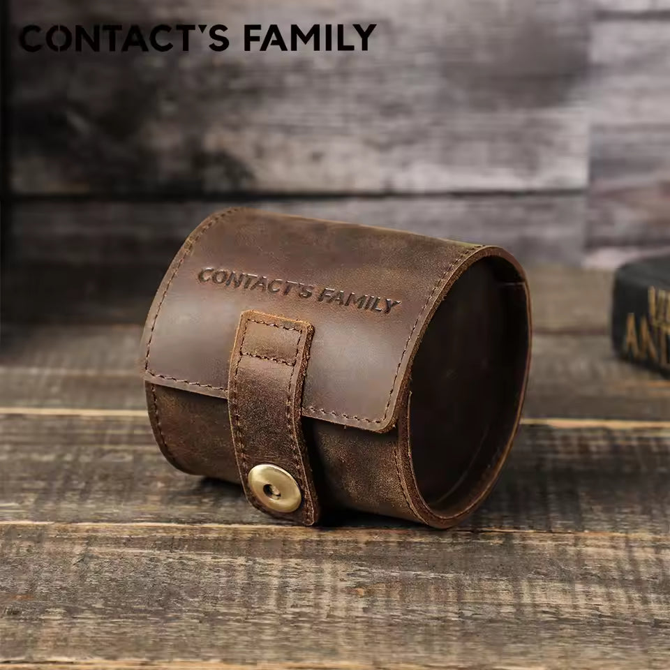 Retro Cowhide Leather Single Slot Watch Roll Case with Buckle - Watch Case Gift for Men & Women