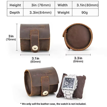 Retro Cowhide Leather Single Slot Watch Roll Case with Buckle - Watch Case Gift for Men & Women