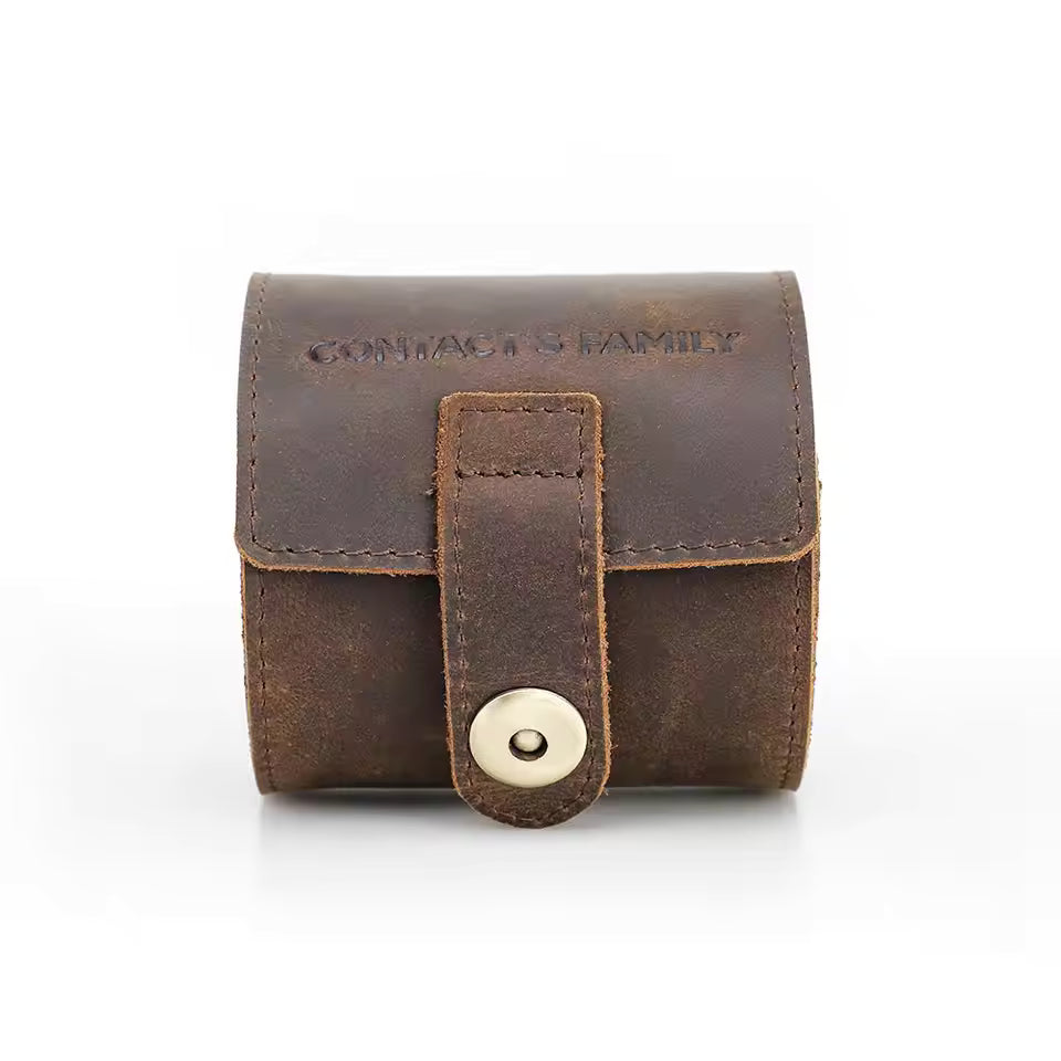 Retro Cowhide Leather Single Slot Watch Roll Case with Buckle - Watch Case Gift for Men & Women