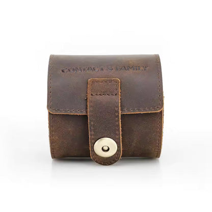 Retro Cowhide Leather Single Slot Watch Roll Case with Buckle - Watch Case Gift for Men & Women