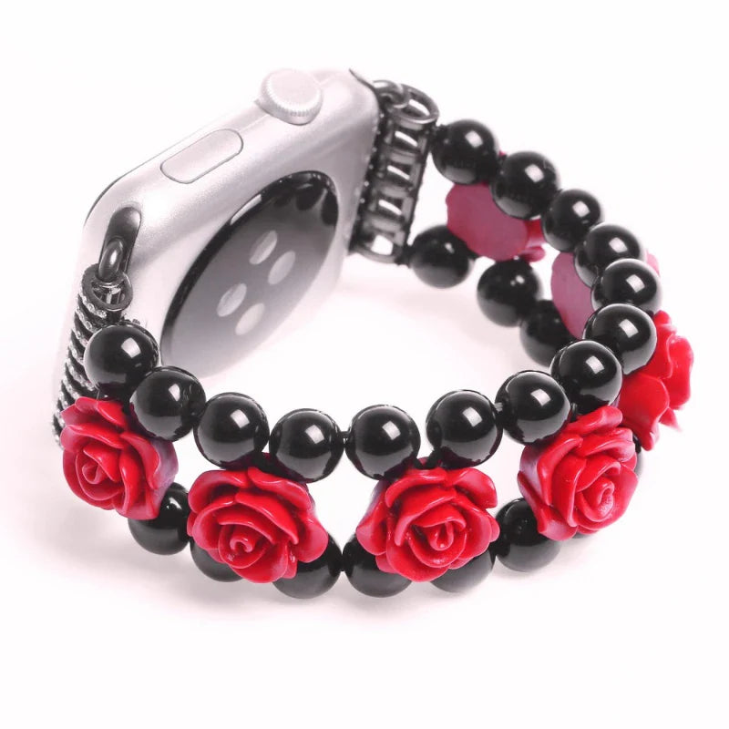 Rose Flower Agate Bracelet for Apple Watch Band iWatch Series Ultra/10/9/8/7/6/5/4/3/SE