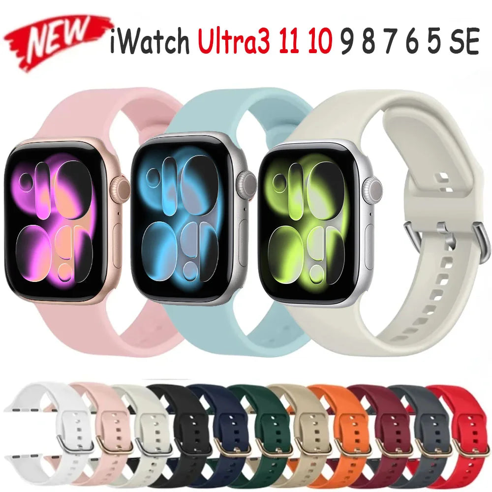 Silicone Bracelet for Apple Watch Ultra3 Band 49mm 46mm 45mm 41mm 44mm 42mm 40mm Series 11/10/9/8/7/6/5/4/SE