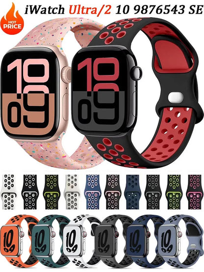 Silicone Breathable Bracelet for Apple Watch Band iWatch Series Ultra2/10/9/8/7/6/5/4/SE