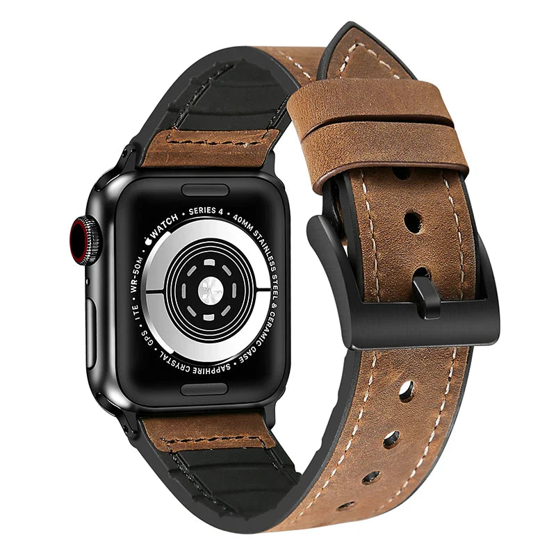 Silicone+Leather Strap for Apple Watch Band iWatch Series Ultra3/11/10/9/8/7/6/5/4/SE