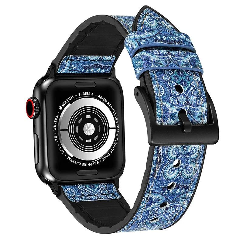 Silicone+Leather Strap for Apple Watch Band iWatch Series Ultra3/11/10/9/8/7/6/5/4/SE