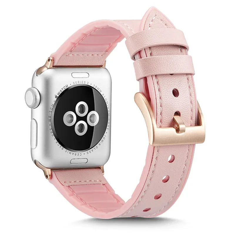 Silicone+Leather Strap for Apple Watch Band iWatch Series Ultra3/11/10/9/8/7/6/5/4/SE