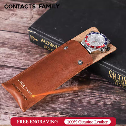 Single Slot Genuine Leather Watch Case for Men - Travel Portable Watch Pouch Holder