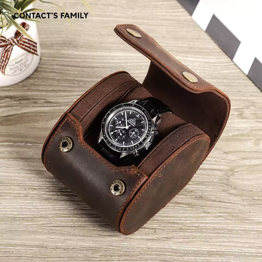 Single Slot Luxury Leather Watch Roll Case - Snap Button Closure Watch Case