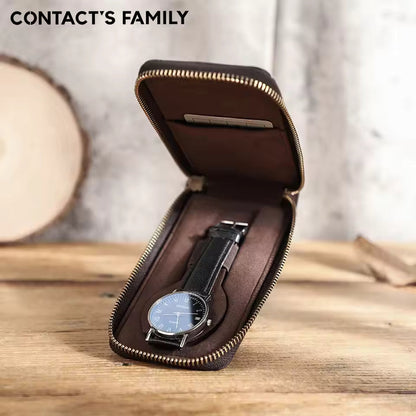 Single Slot Vintage Genuine Leather Watch Case - Watch Travel Organizer Zipper Case