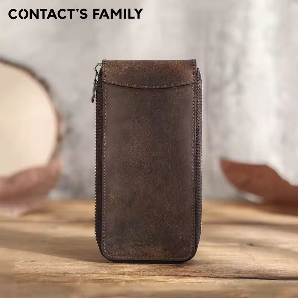 Single Slot Vintage Genuine Leather Watch Case - Watch Travel Organizer Zipper Case