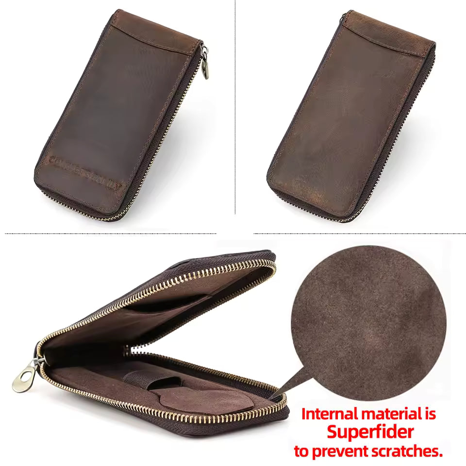 Single Slot Vintage Genuine Leather Watch Case - Watch Travel Organizer Zipper Case