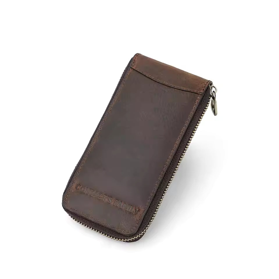 Single Slot Vintage Genuine Leather Watch Case - Watch Travel Organizer Zipper Case