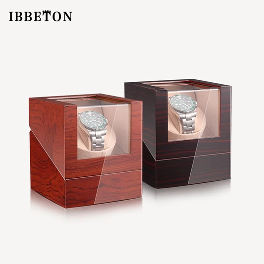 Single Slot Watch Winder - Wooden Automatic Watch Box with Glass Display