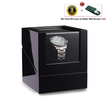 Single Slot Watch Winder - Wooden Automatic Watch Box with Glass Display