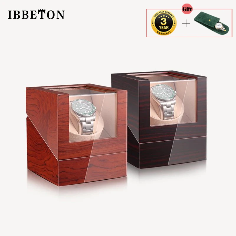 Single Slot Watch Winder - Wooden Automatic Watch Box with Glass Display