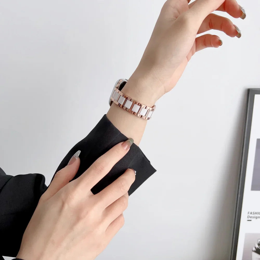 Slim Metal+Ceramic Bracelet for Apple Watch Band Ultra/10/9/8/7/6/5/4/SE