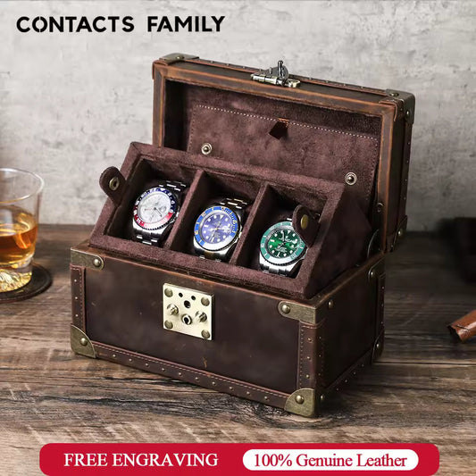 2/3/4/5/6/8/10 Slots Genuine Leather Watch Box - Watch Organizer Gift for Men