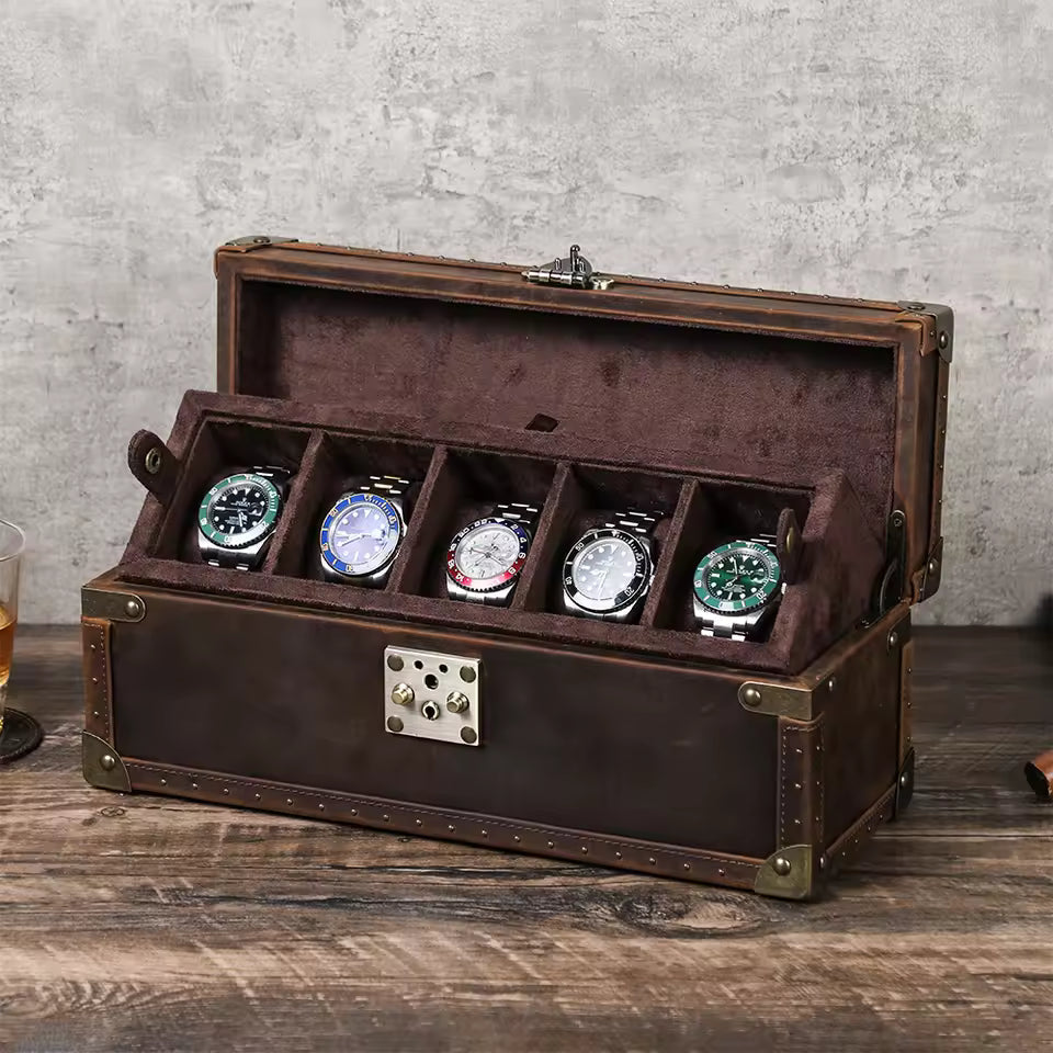 2/3/4/5/6/8/10 Slots Genuine Leather Watch Box - Watch Organizer Gift for Men