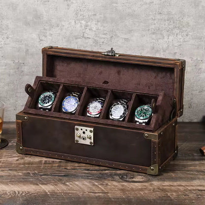 2/3/4/5/6/8/10 Slots Genuine Leather Watch Box - Watch Organizer Gift for Men