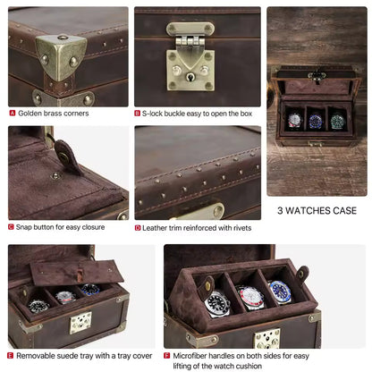2/3/4/5/6/8/10 Slots Genuine Leather Watch Box - Watch Organizer Gift for Men