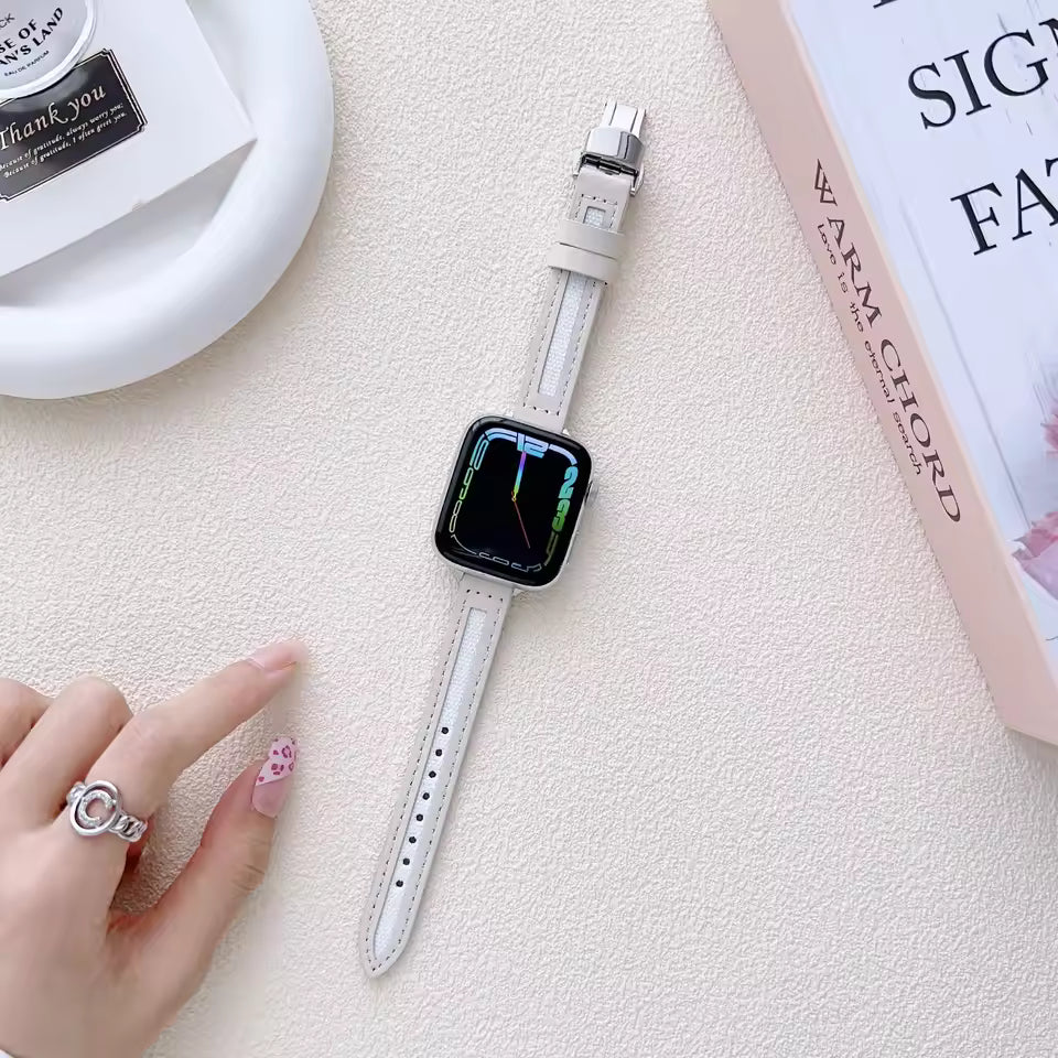 Small Slim Leather Strap for Apple Watch Band iWatch Series Ultra2/10/9/8/7/6/5/4/3/SE