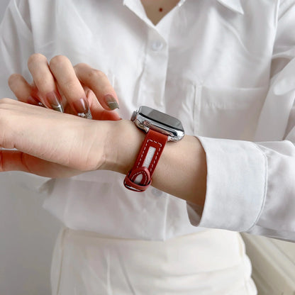 Small Slim Leather Strap for Apple Watch Band iWatch Series Ultra2/10/9/8/7/6/5/4/3/SE