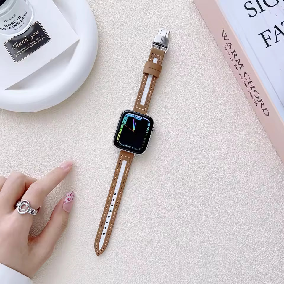 Small Slim Leather Strap for Apple Watch Band iWatch Series Ultra2/10/9/8/7/6/5/4/3/SE