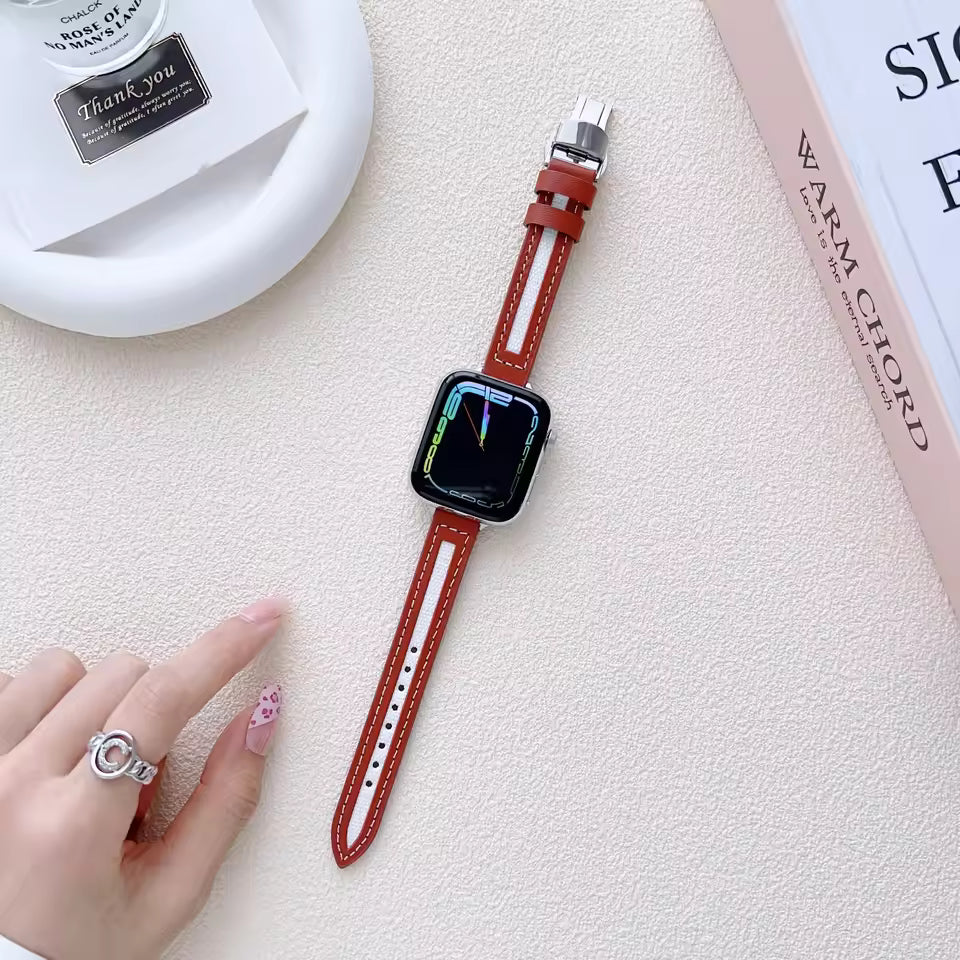 Small Slim Leather Strap for Apple Watch Band iWatch Series Ultra2/10/9/8/7/6/5/4/3/SE