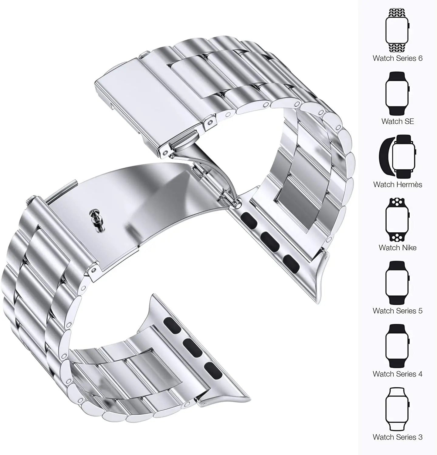 Sports Stainless Steel Strap for Apple Watch Band iWatch Series Ultra3/2/11/10/9/8/7/6/5/4/SE