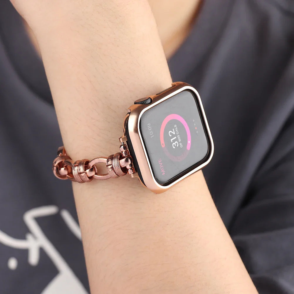 Women's Stainless Steel Chain Bracelet for Apple Watch Band iWatch Series Ultra2/10/9/8/7/6/5/4/3/SE