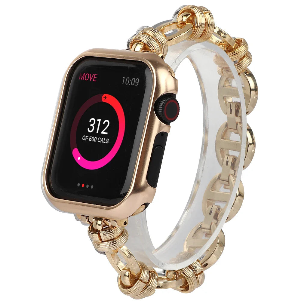 Women's Stainless Steel Chain Bracelet for Apple Watch Band iWatch Series Ultra2/10/9/8/7/6/5/4/3/SE