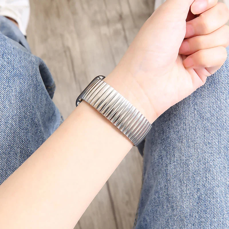 Stainless Steel Elastic Bracelet for Apple Watch Band iWatch Series Ultra/2/10/9/8/7/6/5/4/3/SE