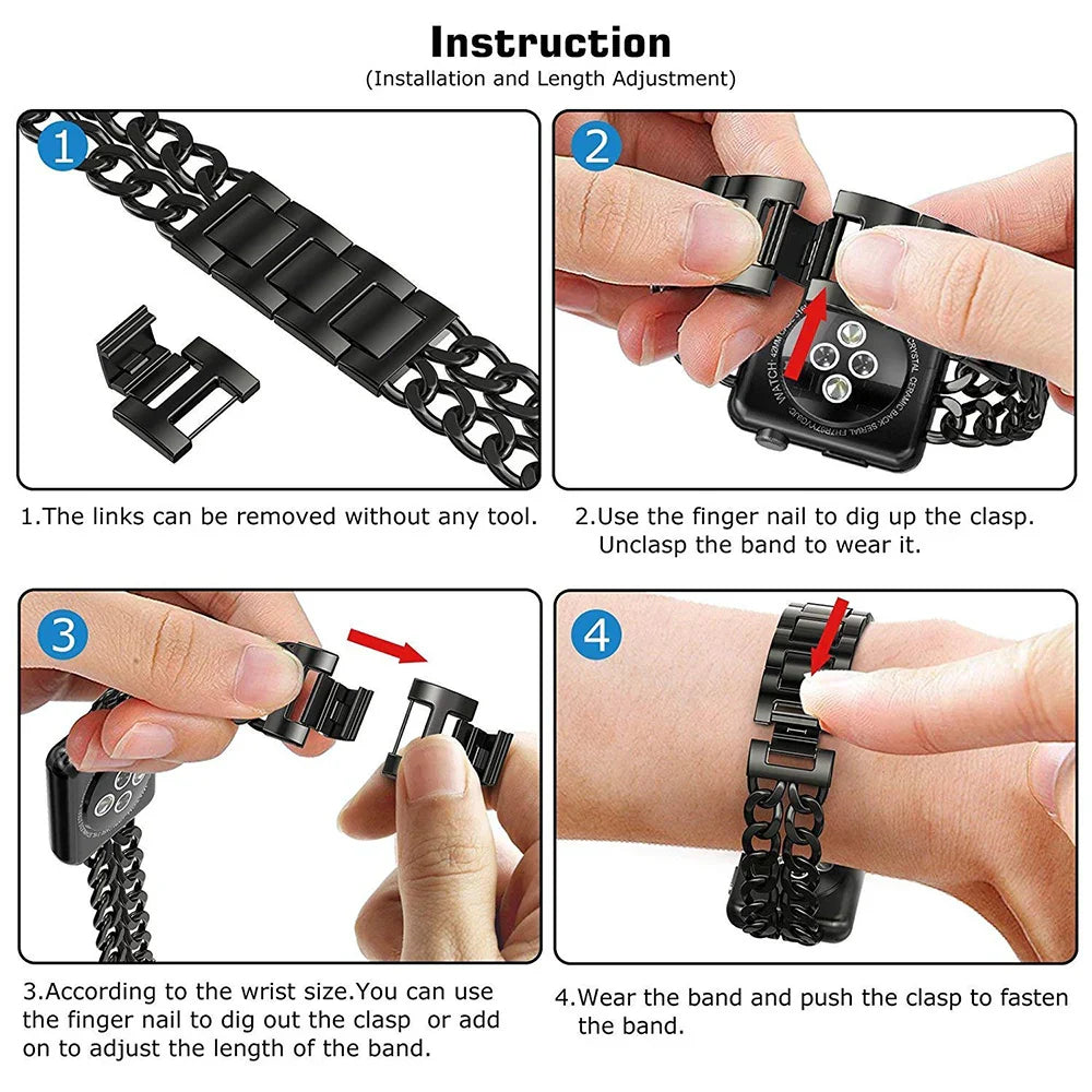 Stainless Steel Metal Links Bracelet for Apple Watch Band iWatch Series Ultra2/10/9/8/7/6/5/4/SE