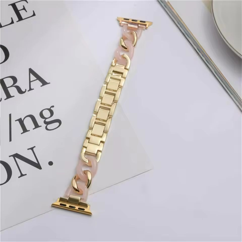 Stainless Steel Resin Link Bracelet for Apple Watch Band iWatch Series Ultra/2/10/9/8/7/6/5/4/3/SE