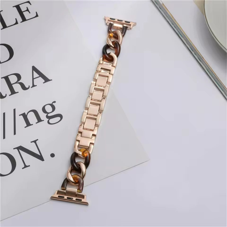 Stainless Steel Resin Link Bracelet for Apple Watch Band iWatch Series Ultra/2/10/9/8/7/6/5/4/3/SE