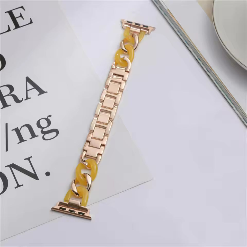 Stainless Steel Resin Link Bracelet for Apple Watch Band iWatch Series Ultra/2/10/9/8/7/6/5/4/3/SE