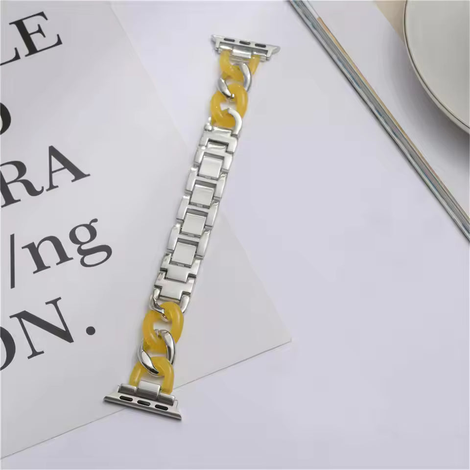 Stainless Steel Resin Link Bracelet for Apple Watch Band iWatch Series Ultra/2/10/9/8/7/6/5/4/3/SE