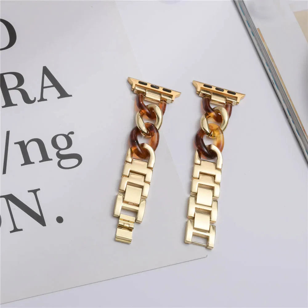 Stainless Steel Resin Link Bracelet for Apple Watch Band iWatch Series Ultra/2/10/9/8/7/6/5/4/3/SE